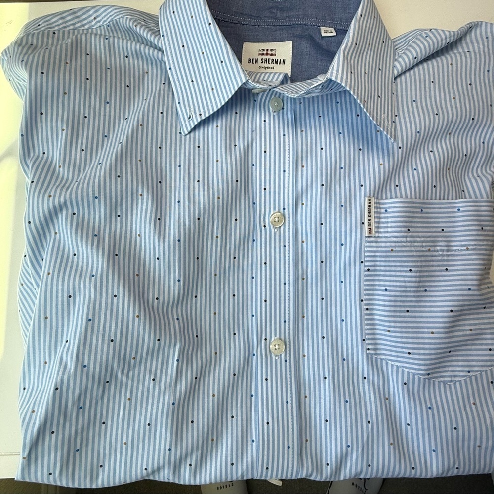 Ben Sherman Pinstripe Button Down Mens Short Sleeve Shirt Size XL
